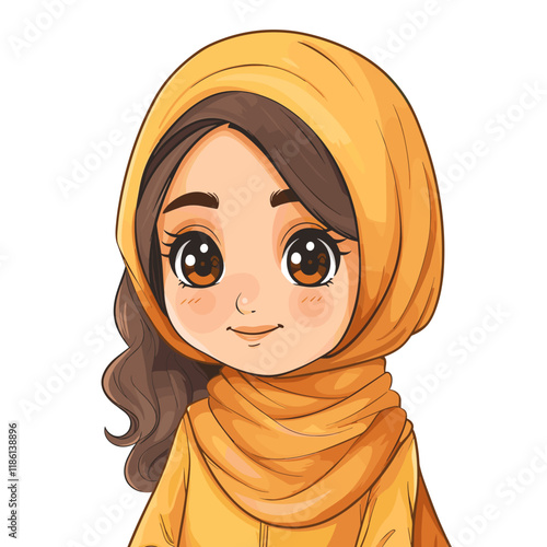 Vector illustration of Cute little Muslim girl in traditional clothes.