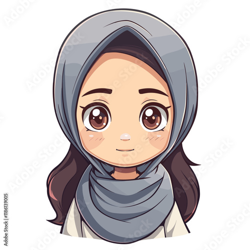 Vector illustration of Cute little Muslim girl in traditional clothes.