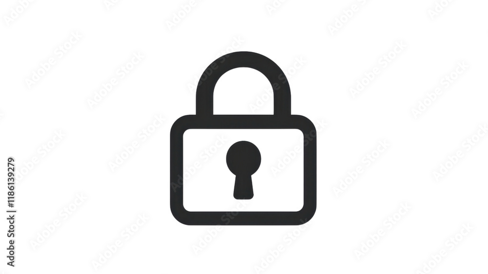 Minimalist lock icon design, sleek black outline on a clean white background, perfect for modern security themes and digital interfaces Minimalist lock icon design, sleek black outline on a clean white background, perfect for modern security themes and digital interfaces