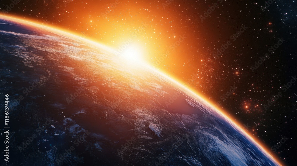 Obraz premium Earthrise with a Glowing Sun and a Starry Sky