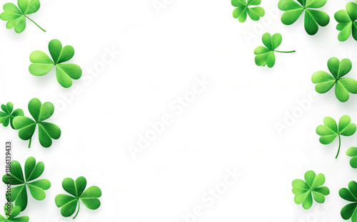 M St. Patrick's Day background with shamrock leaves , flat lay, 