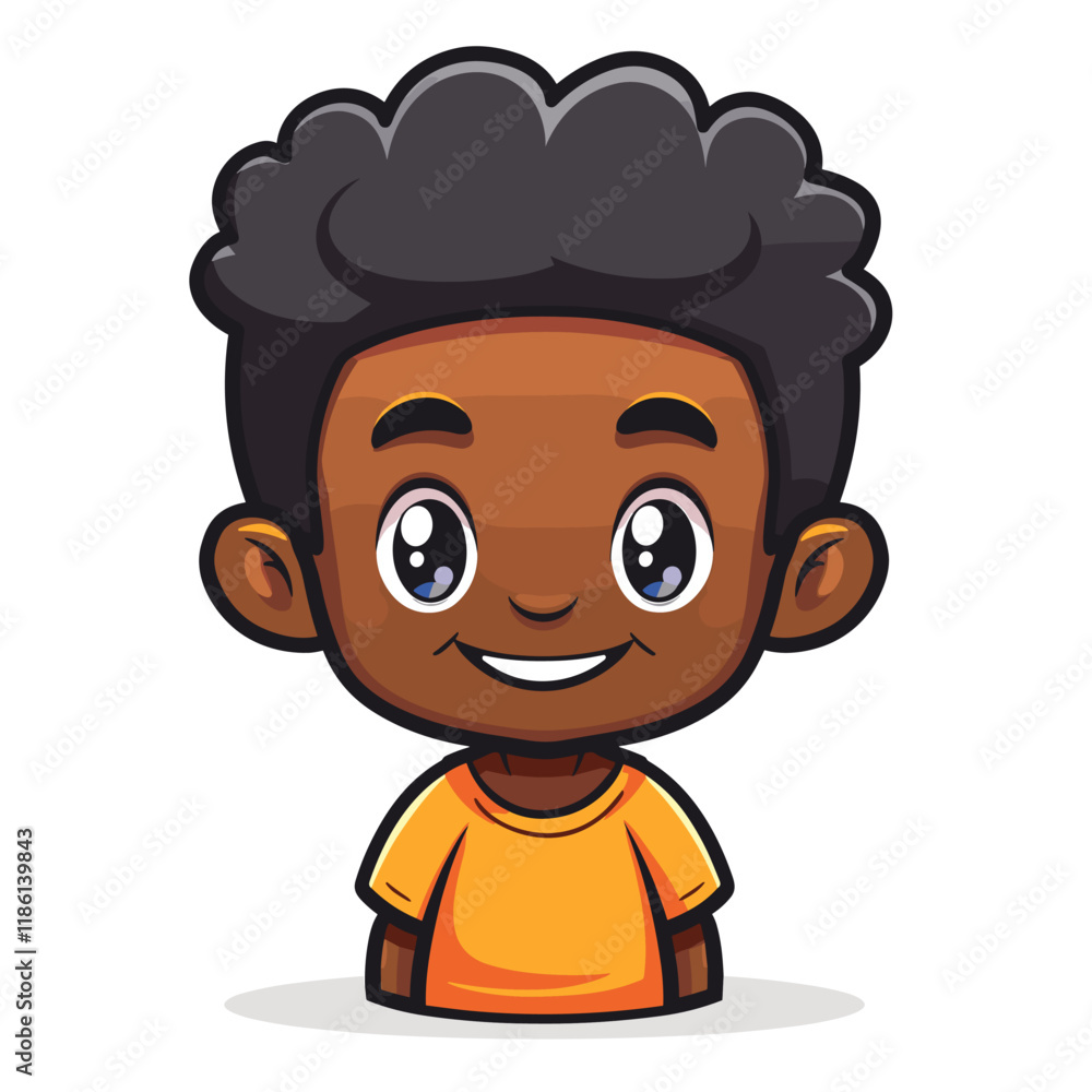 Vector illustration of a cute little black boy in yellow t-shirt. Vector illustration of a cute little black boy in yellow t-shirt.