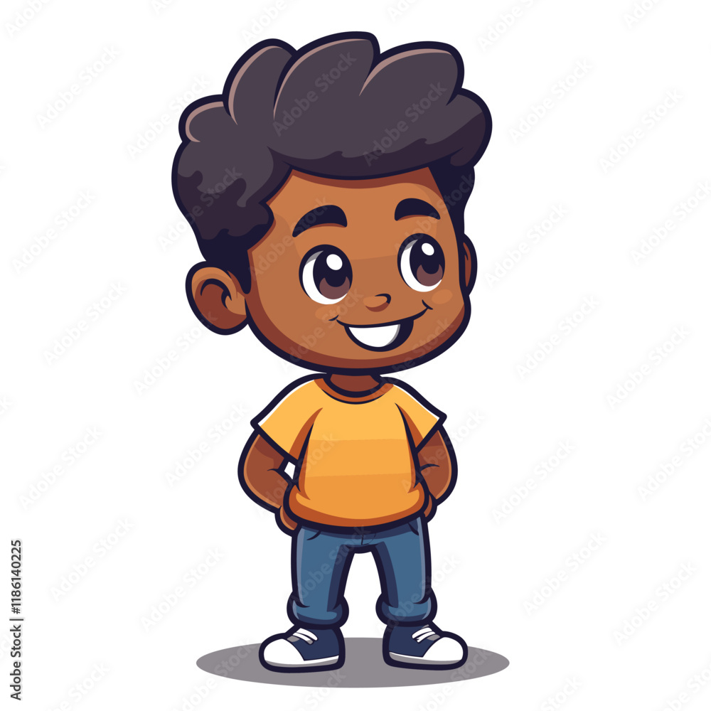 cute African American boy cartoon isolated on white background vector illustration. cute African American boy cartoon isolated on white background vector illustration.