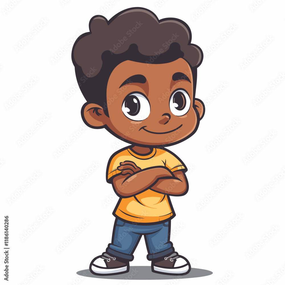 Vector Illustration of a Little Black Boy Wearing a T-shirt. Vector Illustration of a Little Black Boy Wearing a T-shirt.