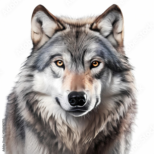 Grey wolf head on a white background
