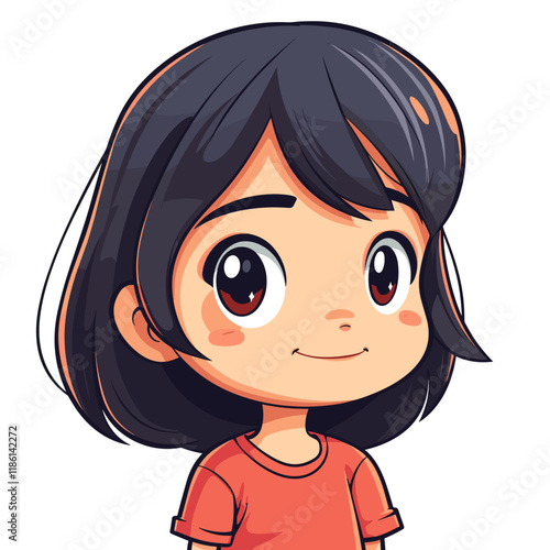 Cute little Asian girl cartoon character vector illustration graphic design