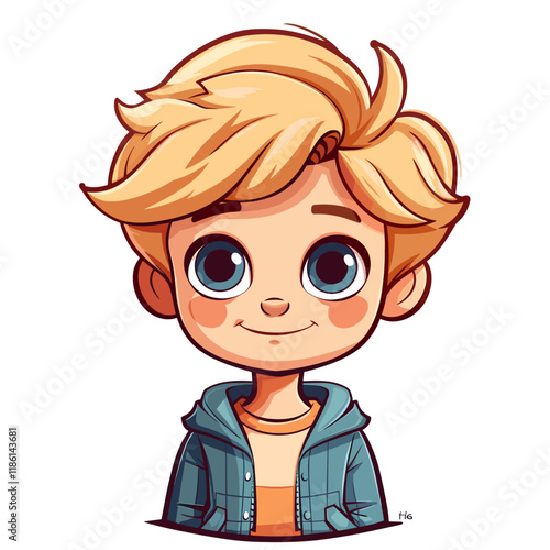 Cute little boy with blond hair and blue eyes. Vector illustration