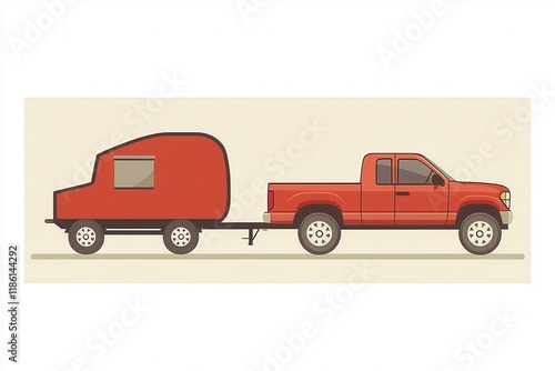 Minimalist Icon of a Pickup Truck with Towing Trailer