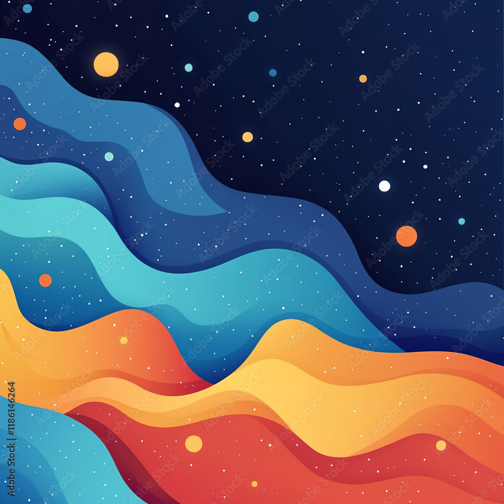 Fototapeta premium Abstract waves and cosmic elements in vibrant colors create a mesmerizing visual experience