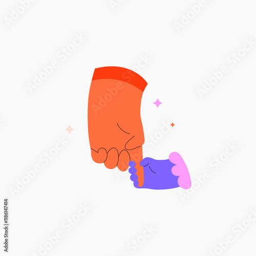 Adult holding a childs hand symbolizing care, protection, and child guidance, ideal for family, love, and parenting themes, flat vector illustration isolated on white background