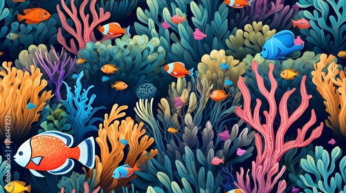 marine pattern with elements of coral background