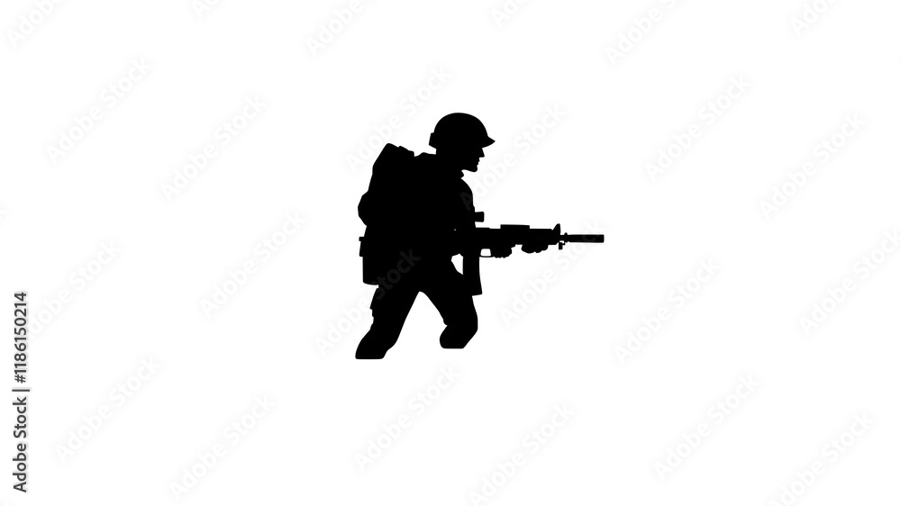 Obraz premium Soldier silhouette logo icon on white background. Generative AI