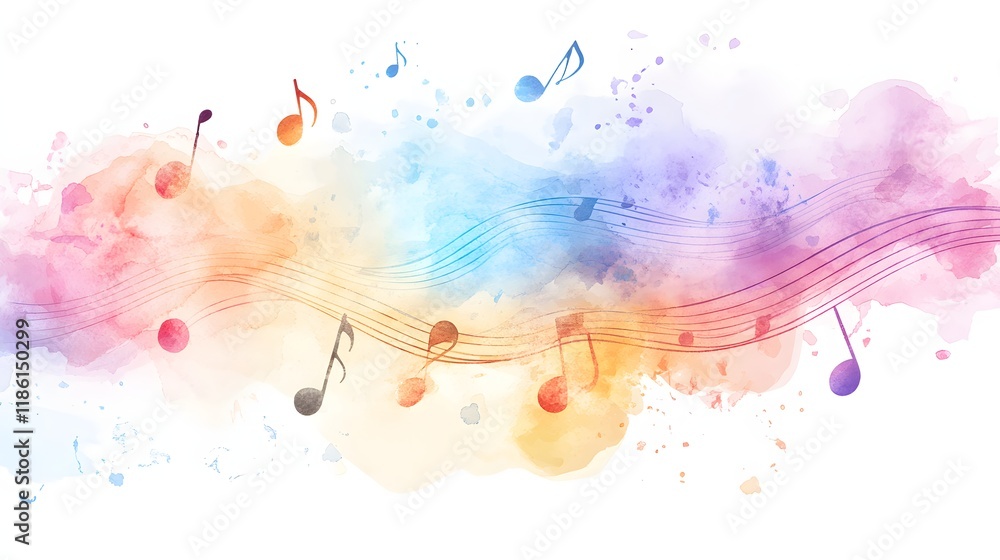 Fototapeta premium Watercolor Music Notes Abstract Background Design