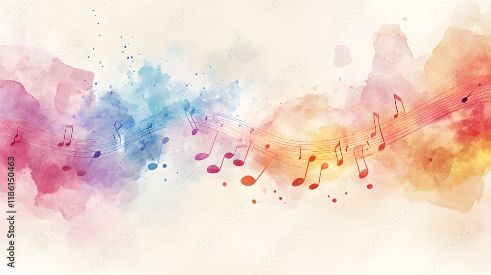 Obraz premium Watercolor Music Notes Abstract Design