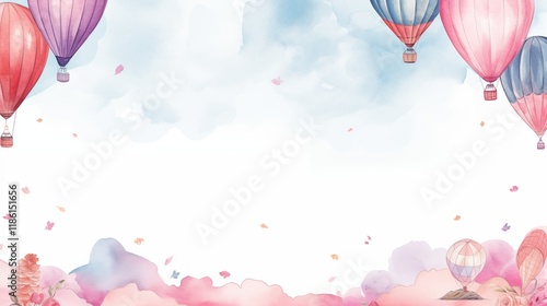 Frame for background adorned with air balloon watercolor