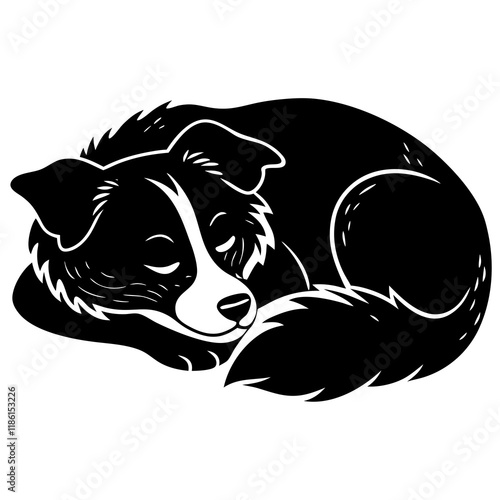 australian shepherd dog black silhouette vector, Dog sleeping, Simple silhouette Design vector icon with white background.