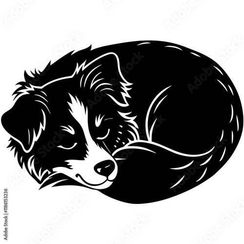 australian shepherd dog black silhouette vector, Dog sleeping, Simple silhouette Design vector icon with white background.