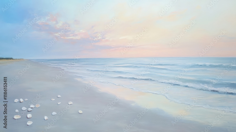 Seashells on a Tranquil Beach at Dawn Seashells on a Tranquil Beach at Dawn
