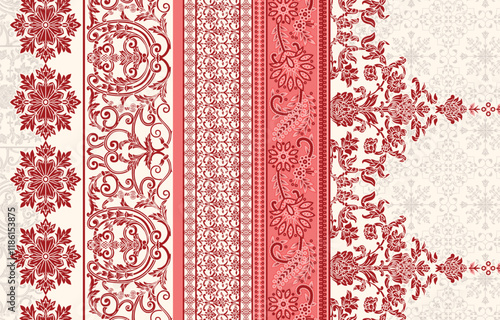 Traditional Mughal Border motifs revived for cutting-edge digital prints.