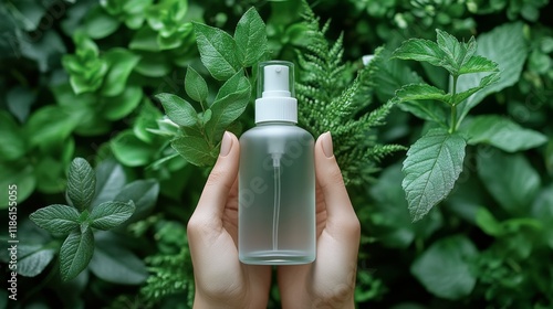 Refreshing essence with citrus and green leaves arranged beautifully on a sof...