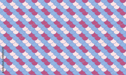 Elegant seamless pattern featuring overlapping scales in pastel pink, light blue, and mauve.  Perfect for fashion, textile design, websites, or as a whimsical background.