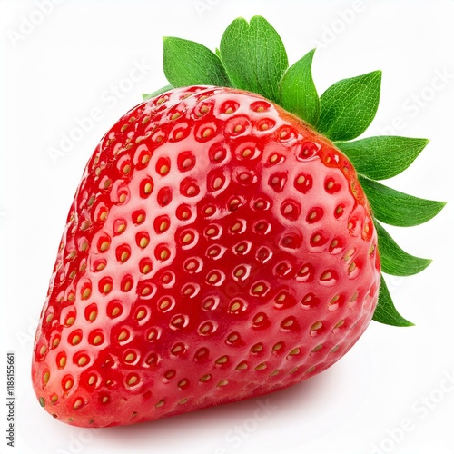 Ripe strawberry on a clean white backdrop, perfect for design use
