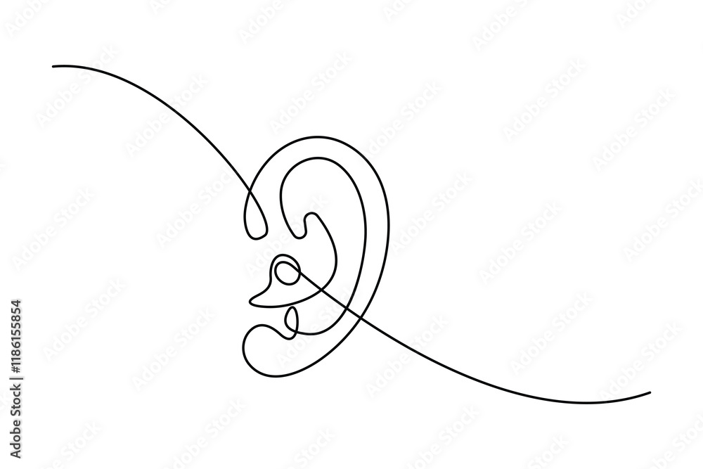 Obraz premium Human ear continuous line art drawing of outline vector icon with white background
