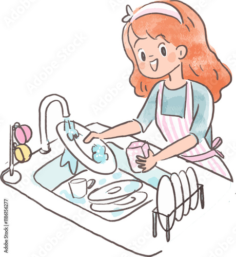 Woman washing dishes in kitchen