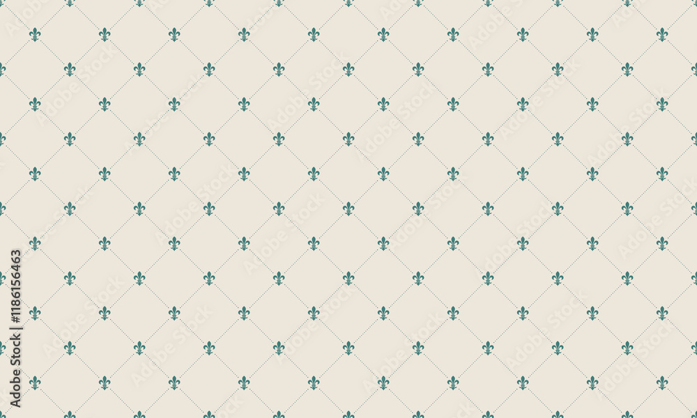 Elegant teal fleur-de-lis pattern on a beige background.  Perfect for wedding invitations, wallpaper, textile designs, and website backgrounds.