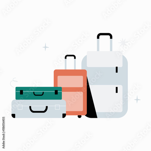 Luggage set in flat vector illustration symbolizing travel, adventure, and packing essentials, isolated on white background.