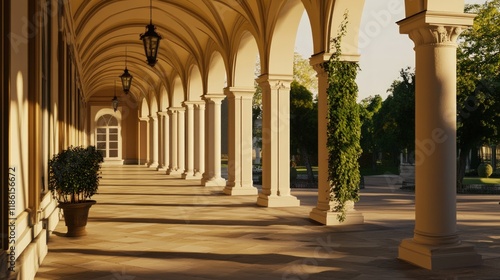 Serene Sunset at the Colonnade: A Golden Hour Architectural Masterpiece photo