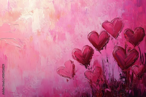 Colorful hearts on a pink background, celebrating love and affection in an ar...
