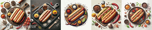 vector set of interesting hotdog dishes