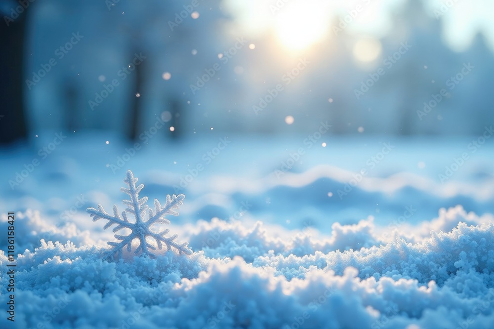 Frosty morning landscape with snowflakes gently falling in soft white and blue light, delicate, serene, snowflake Frosty morning landscape with snowflakes gently falling in soft white and blue light, delicate, serene, snowflake