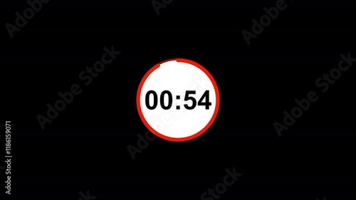 one minute countdown timer animation with alpha channel,1 minute timer from 60 to 0 seconds with transparent background photo