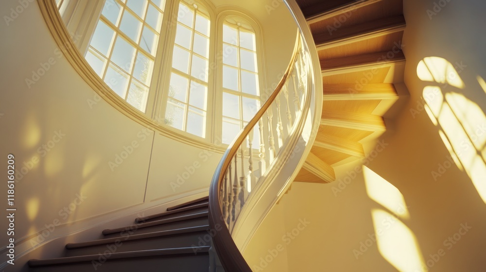 Fototapeta premium Sunlit Spiral Staircase in Elegant Building