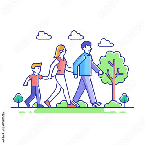 family walking in park vector icon, family day vector illustration - simple illustration of family walking in park perfect for logos, and family day-themed designs.