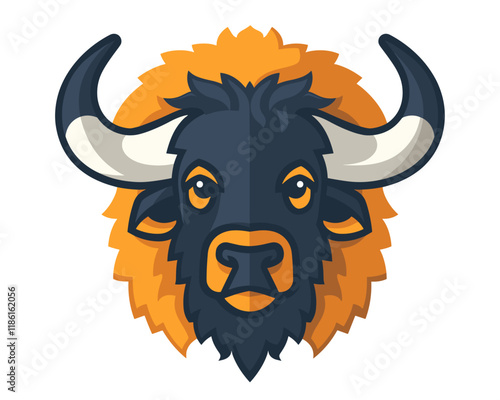 Cartoon bull with a big horn and a big mouth. The bull has a look of anger on its face