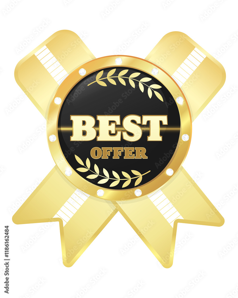 Best Offer Golden Badge, Lable, Emblem, Ribbon, Gemstone, White, Black, Golden Gradient, Sale Best Offer Golden Badge, Lable, Emblem, Ribbon, Gemstone, White, Black, Golden Gradient, Sale