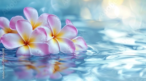 Serenity of Tropical Blooms on Rippling Water - Vibrant flowers floating on calm water, serene backdrop