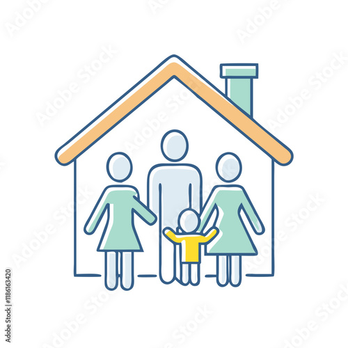 home with kids vector icon, family day vector illustration - simple illustration of home with kids perfect for logos, and family day-themed designs.