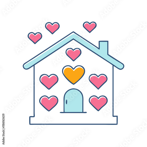 house with hearts vector icon, family day vector illustration - simple illustration of house with hearts perfect for logos, and family day-themed designs.