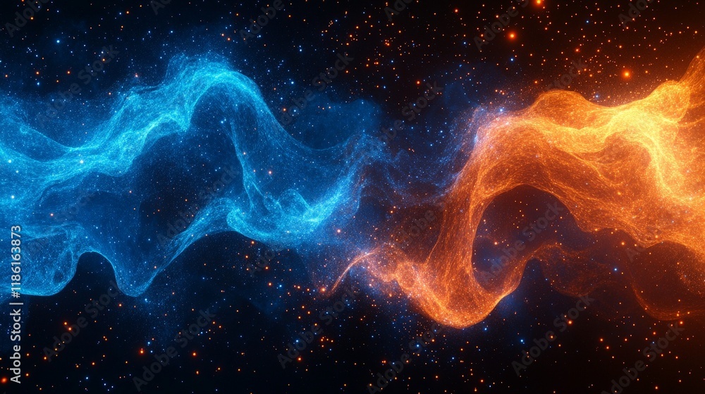 Vibrant particle waves glowing with energy, perfect for technology, science, or digital-themed projects.