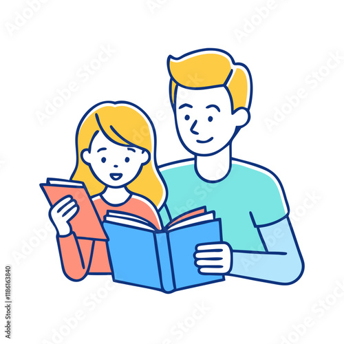 parent and child reading vector icon, family day vector illustration - simple illustration of parent and child reading perfect for logos, and family day-themed designs.