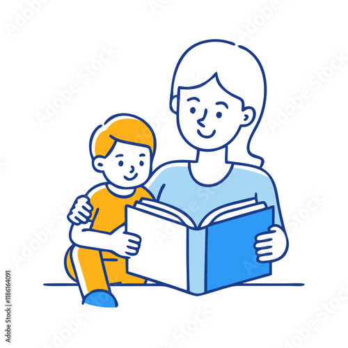 parent reading to child vector icon, family day vector illustration - simple illustration of parent reading to child perfect for logos, and family day-themed designs.