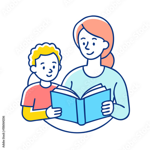 parent reading to child vector icon, family day vector illustration - simple illustration of parent reading to child perfect for logos, and family day-themed designs.