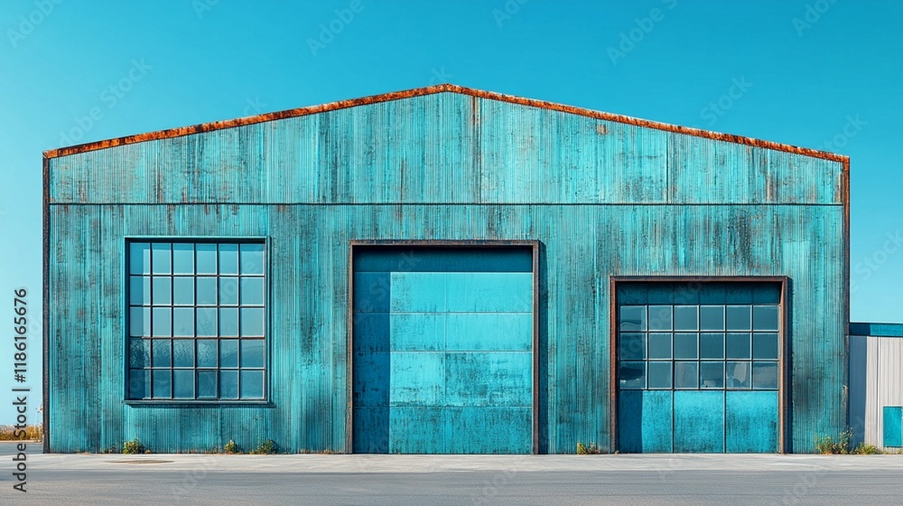 Obraz premium Minimalist Industrial Building Under Clear Sky