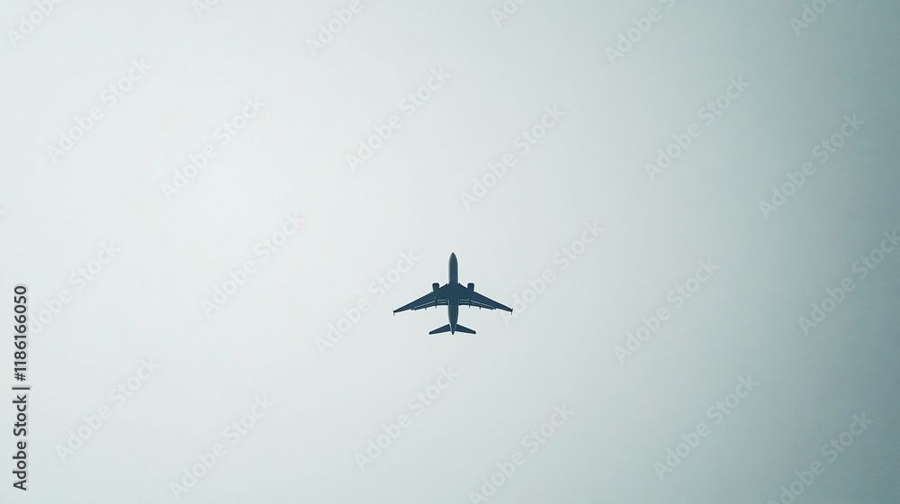 Airplane flying high in a clear sky, viewed from below. Airplane flying high in a clear sky, viewed from below.