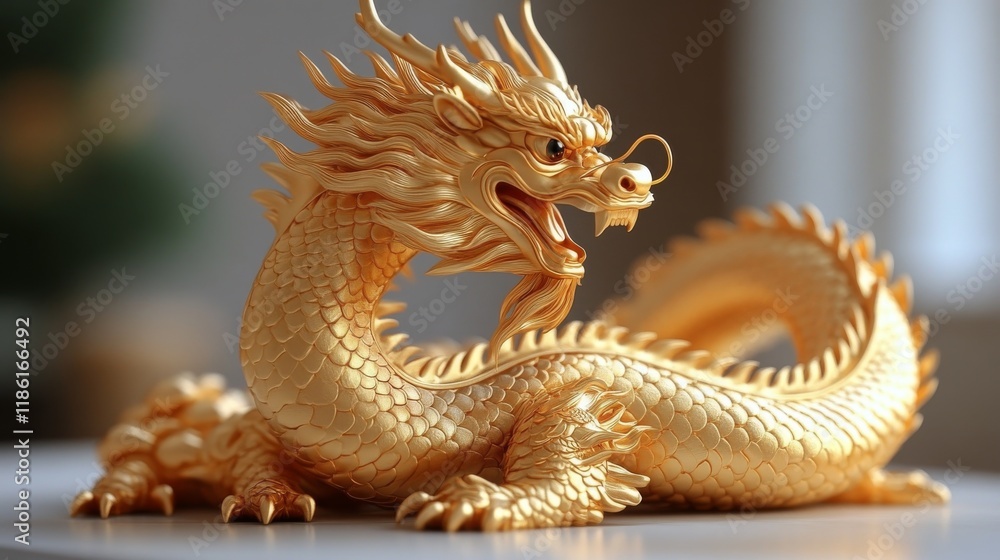 Fototapeta premium Intricate dragon sculpture showcasing skillful craftsmanship and artistry in design