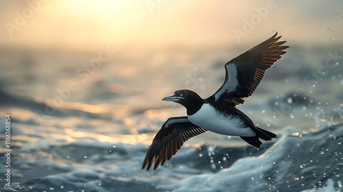 The Great Auk (Pinguinus impennis), now extinct, was a large, flightless seabird native to the North Atlantic, primarily inhabiting rocky islands and coastal waters. Reaching heights of about 75–85 cm photo